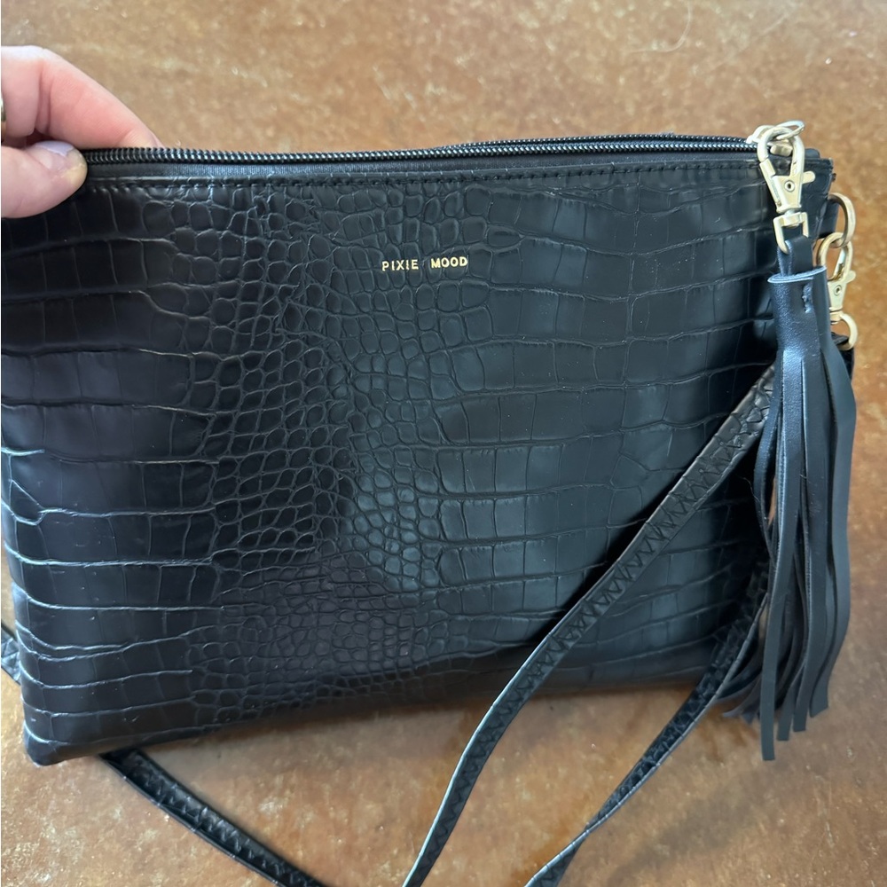 Pixie Mood Black Crocodile Crossbody